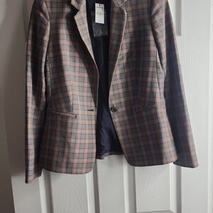 Express Men's Plaid Blazer - Brown and Blue